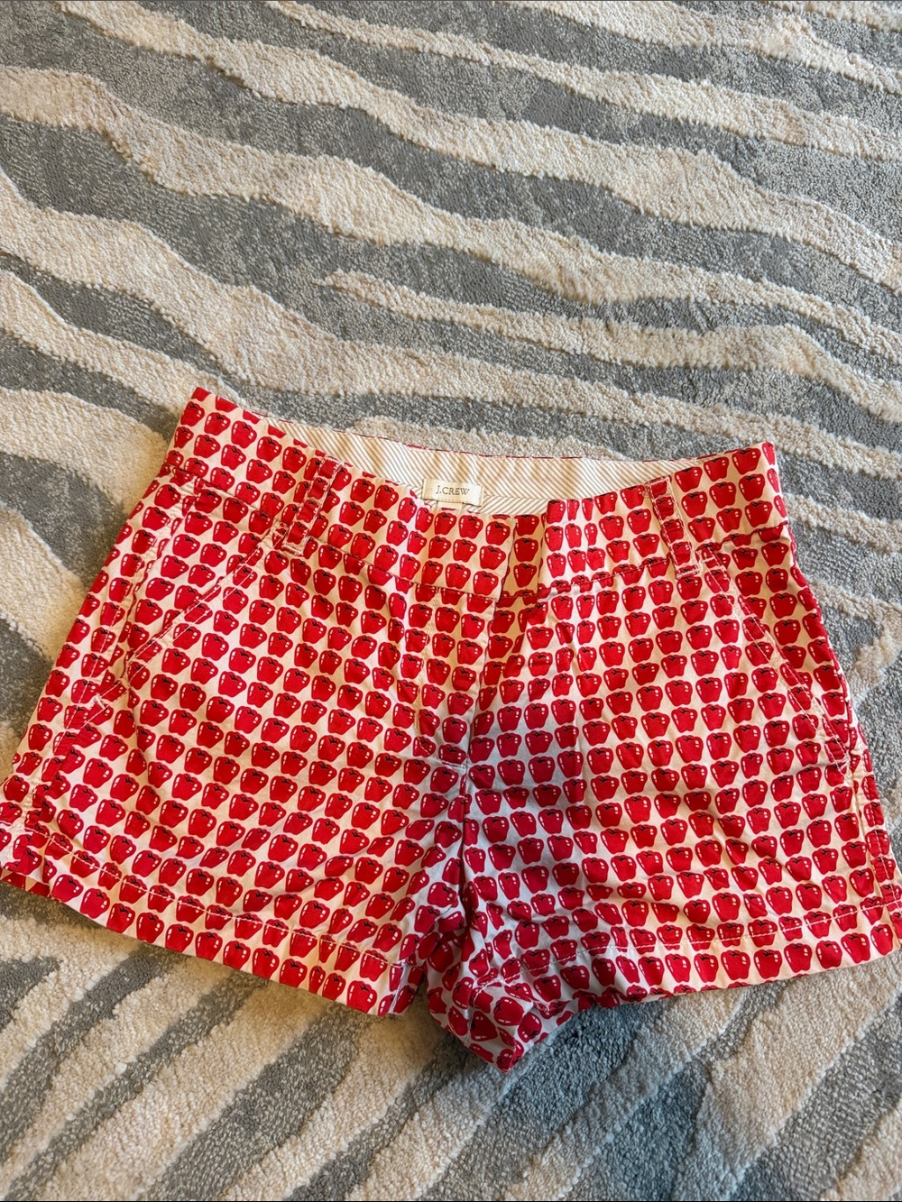 J. Crew Red Apple-Print Cotton Shorts